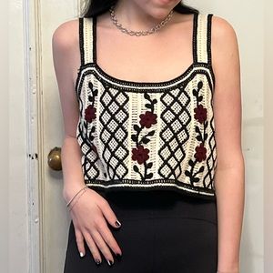 Crochet Top, beautiful floral and geometric design. Great with pants or skirt.